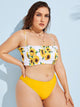 Plus Sunflower Print Smocked Bikini Set