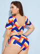 Plus Colorblock Short Sleeve Tankini Set