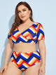 Plus Colorblock Short Sleeve Tankini Set
