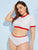 Plus Contrast Binding Short Sleeve 2piece Swim