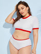 Plus Contrast Binding Short Sleeve 2piece Swim