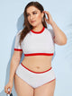 Plus Contrast Binding Short Sleeve 2piece Swim