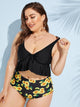 Plus Ruffle Hem Top With Sunflower Tankini