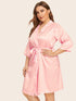 Plus Floral Satin Robe With Belt