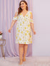 Plus Fruit Print Ruffle Trim Night Dress