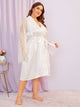 Plus Contrast Lace Satin Robe With Belt