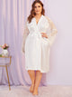 Plus Contrast Lace Satin Robe With Belt