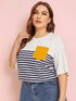  Plus Pocket Patched Striped Tee