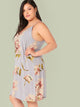 Plus Double V-neck Floral Print Slip Dress