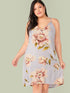 Plus Double V-neck Floral Print Slip Dress