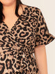 Plus Leopard Print Wrap Belted Flare Dress