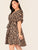 Plus Leopard Print Wrap Belted Flare Dress