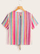 Plus Colourful Striped Knotted Front Top