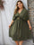 Plus V Neck Button Front Belted Swing Dress