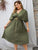 Plus V Neck Button Front Belted Swing Dress