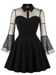 Plus Contrast Mesh Sheer Flounce Sleeve Dress