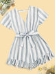 Plus Striped Self Tie Ruffle Hem Romper