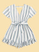 Plus Striped Self Tie Ruffle Hem Romper