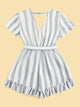 Plus Striped Self Tie Ruffle Hem Romper