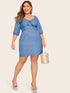 Plus Knot Front Elastic Cuff Denim Dress