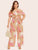 Plus Off Shoulder Plant Print Self Tie Striped Jumpsuit