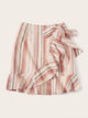 SHEIN Plus Striped Ruffle Hem Wrap Knotted Skirt