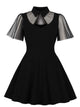 Plus Contrast Mesh Button Keyhole Front Dress