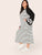  Plus Letter Raglan Bell Sleeve Striped Maxi Dress