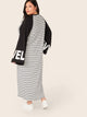  Plus Letter Raglan Bell Sleeve Striped Maxi Dress