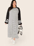  Plus Letter Raglan Bell Sleeve Striped Maxi Dress