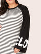  Plus Letter Raglan Bell Sleeve Striped Maxi Dress