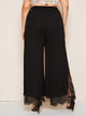 Plus Split Hem Lace Insert Palazzo Belted Pants