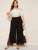 Plus Split Hem Lace Insert Palazzo Belted Pants