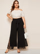 Plus Split Hem Lace Insert Palazzo Belted Pants