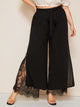 Plus Split Hem Lace Insert Palazzo Belted Pants