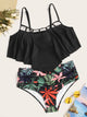 Plus Cut-out Hanky Hem Top With Sunflower Print Bikini