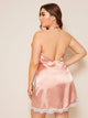 Plus Lace Trim Satin Halter Dress With Thong