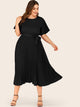 Plus Self Tie Butterfly Sleeve Pleated Dress