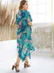 Plus Surplice Front Tropical Print Asymmetrical Hem Dress