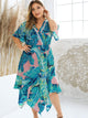 Plus Surplice Front Tropical Print Asymmetrical Hem Dress