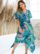 Plus Surplice Front Tropical Print Asymmetrical Hem Dress