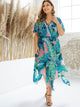 Plus Surplice Front Tropical Print Asymmetrical Hem Dress