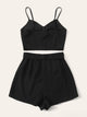  Plus Button Front Cami Top & Belted Shorts Set