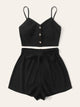  Plus Button Front Cami Top & Belted Shorts Set