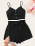  Plus Button Front Cami Top & Belted Shorts Set