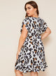 Plus Leopard Print Surplice Front Ruffle Hem Dress