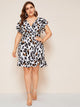 Plus Leopard Print Surplice Front Ruffle Hem Dress