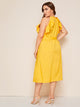 Plus Ruffle Trim Sleeveless Belted Midi Dress