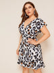 Plus Leopard Print Surplice Front Ruffle Hem Dress