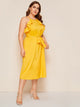 Plus Ruffle Trim Sleeveless Belted Midi Dress